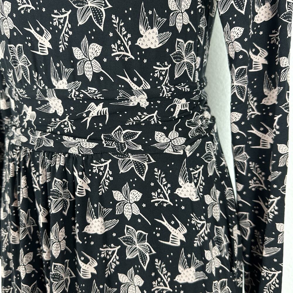 Boden Abigail Dress Women Size 6R Bird Print Jersey Knit Long Sleeve Pockets - Picture 5 of 16
